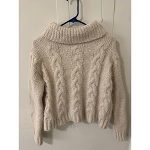 Freshman 1996 Cowl Neck Braid Knit Cream Sweater